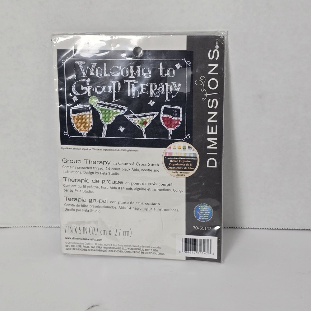 Group Therapy Wine 7" x 5" Counted Cross Stitch Kit NEW NIP DIMENSIONS 70-65147